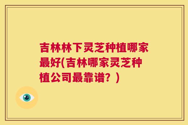 吉林林下灵芝种植哪家最好(吉林哪家灵芝种植公司最靠谱?)