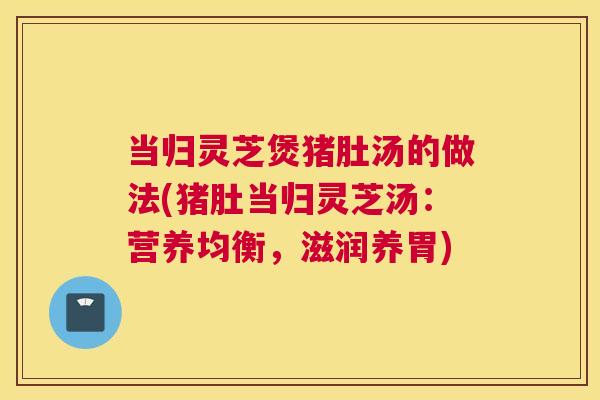 当归灵芝煲猪肚汤的做法(猪肚当归灵芝汤：营养均衡，滋润养胃)