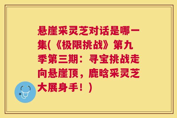 悬崖采灵芝对话是哪一集(《极限挑战》第九季第三期：寻宝挑战走向悬崖顶，鹿晗采灵芝大展身手！)