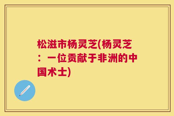 松滋市杨灵芝(杨灵芝：一位贡献于非洲的中国术士)