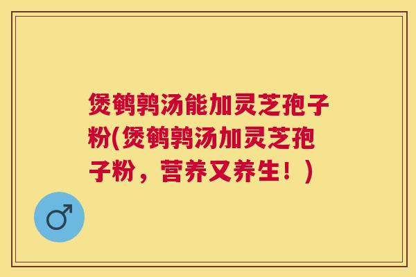 煲鹌鹑汤能加灵芝孢子粉(煲鹌鹑汤加灵芝孢子粉，营养又养生！)