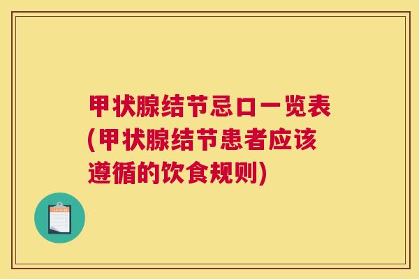甲状腺结节忌口一览表(甲状腺结节患者应该遵循的饮食规则)