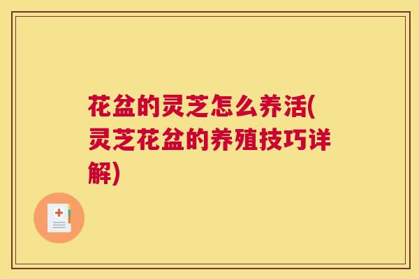 花盆的灵芝怎么养活(灵芝花盆的养殖技巧详解)
