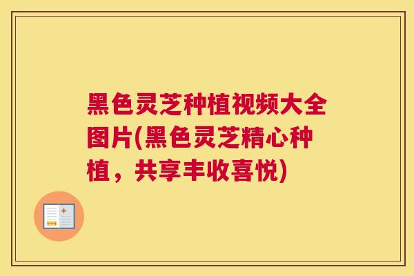 黑色灵芝种植视频大全图片(黑色灵芝精心种植,共享丰收喜悦) 黑色灵芝种植视频大全图片(黑色灵芝精心种植,共享丰收喜悦)